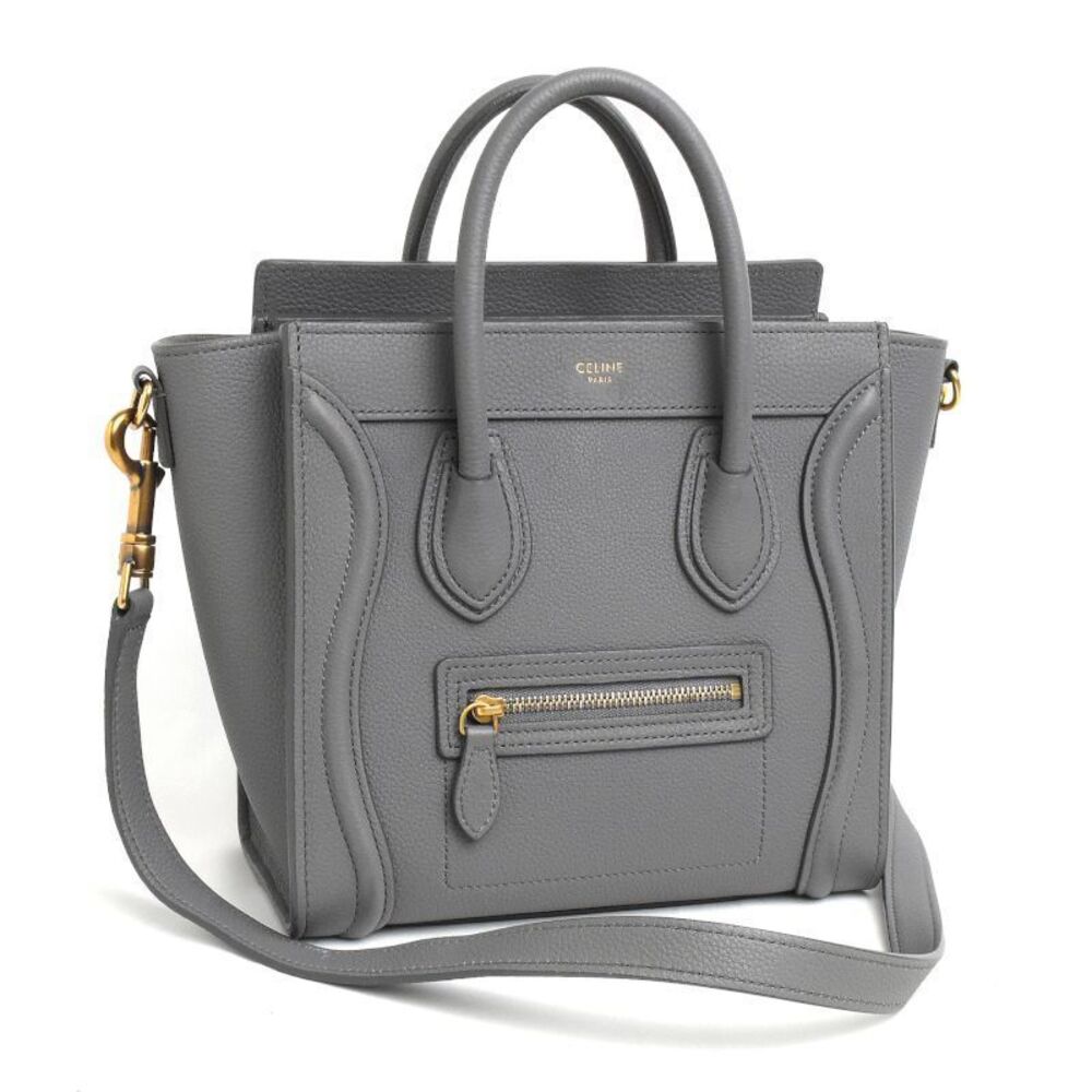 Celine Luggage Lambskin Handbag Shoulder Bag Coal Black